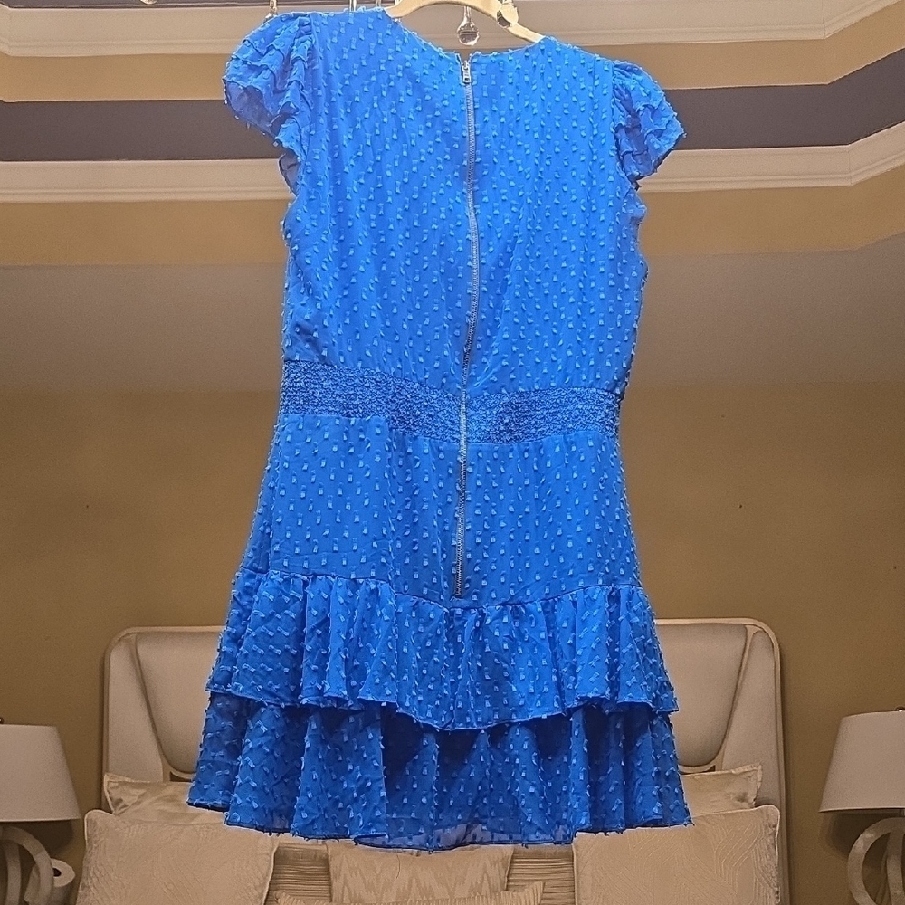 Alice + Olivia Blue Ruffle Sleeve Mini Dress No Tag See Mesurements - Picture 7 of 15